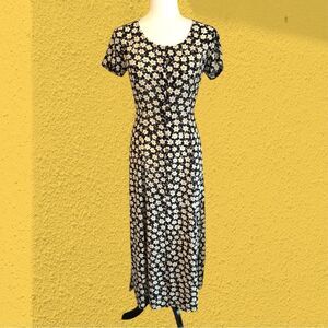 90s vintage Esprit maxi button down semi sheer daisy print dress